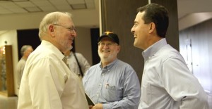 Texas Ag Commissioner Todd Staples (right) visits with Clarendon’s Mark C. White (left) and the Enterprise’s Fred Gray during a campaign appearance at Clarendon College last Tuesday. Enterprise Photo / Roger Estlack