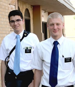 Missionaries for the Church of Jesus Christ of Latter Day Saints - Elder Pack and Elder Romney.
