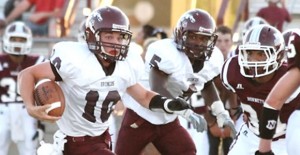 Chance McAnear carries the ball during the Bronco’s game against Tulia. The Bronco’s Homecoming game is this Friday night against Vega which will get underway at 7:30 p.m. in Bronco Stadium.  Courtesy Photo / Melody Hysinger