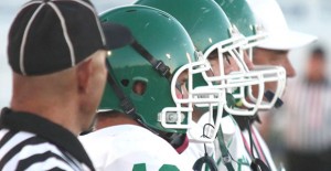 Hedley High School football captains await the call of the coin toss during Friday night’s game. Photo by Wyatt Wheatly