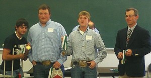 Donley County 4H Senior Beef Quiz Bowl Team members are Jake Owens, Blaine Ellis and Tres Hommel placed first at the District Roundup in Pampa this past Saturday. 