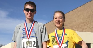 Ryan Hill and Misty Nobles were the fastest man and woman in the Chance Mark Jones Memorial 5K last Saturday in Clarendon held in conjunction with Child Abuse Awareness Month. Enterprise Photo / Roger Estlack