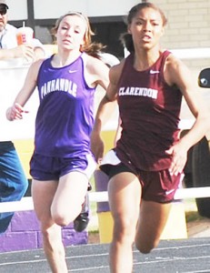 Junior Abby Johnson winning the 400m at the Area tack meet. Courtesy photo / Joshua Cobb