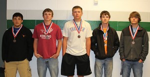 Hedley Owls finished in third place at District 2-1A golf tournament held Monday, April 7, at Clarendon Country Club. Pictured team members are Kyle Lindsey, Travis Ruthardt, Wyatt Wheatly, Clay King, and Denver Chambless. Courtesy Photo/ Hedley yearbook