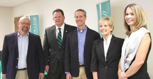 Clarendon College Wind Energy Instructor Lance Porter with CC President Robert Riza, US Congressman Mac Thornberry, Sharyland representative Sherry Kunka, and Cielo representative Crystal Fouquet. Enterprise Photo / Roger Estlack