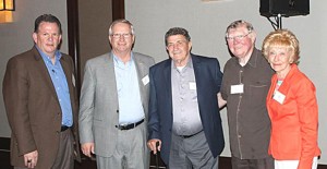 Delbert Robertson (center) with CC President Robert Riza and fellow regents Jerry Woodard, Tex Selvidge, and Ruth Robinson.