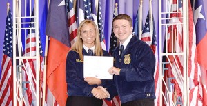 Kati Adams (right) receives the Lone Star FFA Degree award at the 86th annual Texas FFA State Convention held in Forth Worth.  Courtnesy photo