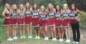 Bronco Cheerleaders this year will be Sterling King – Junior, Brooke Smith -Sophomore, Jensen Hatley -Sophomore, MaRae Hall -Sophomore, Abby Johnson – Senior Captain, Briley Chadwick - Sophomore, Skyler White -Senior Co- Captain, Taylor Gaines -Senior Co-Captain, Leslie Coxey -Junior, Sarah Williams, Sophomore Mascot. Courtesy Photo