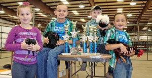 Ella, Nathan, Ben, and Daniel Estlack with their awards at the Tri-State Fair Bantam Show. 