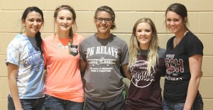 CHS girls All-District Team and All-District Academic Team Allyson Grahn, Hannah Howard, Taylor DeGrate, Jensen Hatley, and Carlee Johnson. Courtesy photo / CHS 