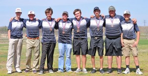 Clarendon’s golfers Eastin Goodpasture, Zack Caison, Jacob Hewett, Blaine Ellis, Zach Watson, Riley Shadle, Raylyn Shelton, and Clayton White competed at the District Golf Meet at Stoney Ridge in Childress last Thursday. Watson and Shadle qualified for the Regional Meet. Courtesy photo / Linde Shadle