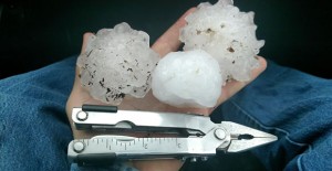 Some hail stones with Saturday’s storm measured more than two inches in diameter. Courtesy Photo / jeremy powell