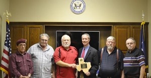 Congressman Mac Thornberry receives an award from being named Legislator of the Year by a state veterans’ organization. Shown here are Terry Kirby President,  VVA Chapter 297(Amarillo), Larry Barnett, member VVANP Chapter 404 (Borger), Luther “Buster” Newberry President VVA TSC, U.S. Congressman Mac Thornberry, Charlie Morris, President, VVANP Chapter 404 (Borger) and Joseph Schreiber, Secretary VVANP Chapter 404 (Borger). Photos courtesy US Congressman Mac Thornberry’s Office.