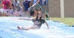 FFA member Victoria Smalley of Idalou goes down the slip and slide during the Area I Leadership Camp at Clarendon College last Wednesday. This was Smalley’s second year to attend the camp in Clarendon. Enterprise Photo / Morgan Wheatly