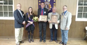 Recognized at the 93rd annual Lions Club Charter Banquet were Steve Hall for 10 years of service, Sweetheart Kendra Davis, Lion of the Year Jacob Fangman, past president Larry Capranica, and Roger Estlack for 20 years of service. Enterprise Photo / Scarlet Estlack
