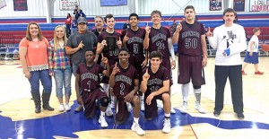 The Clarendon Broncos won the Carpet Tech North Plains Tournament held in Claude this weekend. They beat Amarillo Flames in the Championship game 61-54 on Saturday afternoon.  Pictured are team members (Front) Damarja Cortez, Keandre Cortez, Bryce Grahn, (back) Shelby Baxter, Alysse Simpson, Josh Solis, Coach Brandt Lockhart, Colt Wood, Junior Ceniceros, Chesson Sims, Marshal Johnson, and Chance Lockhart.  Junior Ceniceros and Bryce Grahn received MVP honors at the tourney.  Courtesy Photo / Cheryl Johnson