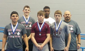 Ethan Ballard, Daquawne Oliver, Coach Nino, Ray Jaramillo, Ryan McCleskey, and Dalton Benson after the Childress Power Lifting Meet last Saturday. courtesy photo / Mandy Jaramillo