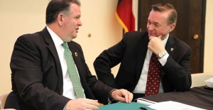 Dr. Robert Riza, President of Clarendon College, visits with Dr. Michael Evans, Dean of the Texas Tech University Health Science Center School of Nursing following the signing of a new partnership between the two schools. Enterprise Photo / Roger Estlack