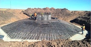 Workers positions reinforcing steel as part of foundation work at a turbine site on the Salt Fork I Wind Energy Project in northwestern Donley County recently. Courtesy Photo / EDF Renewable Energy