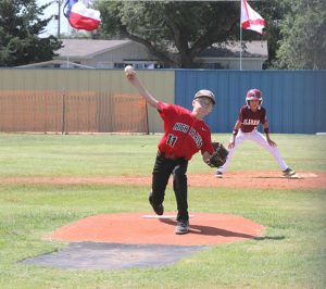 Clarendon’s Tyler Harper pitching to Alabama during the Southwest Regional Tournament held in Pampa. Courtesy photo