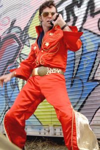 Elvis impersonator Smokey Binion Jr. will make an appearance at the Sandell Drive-In on September 4, for the Elvis Presley double-feature to benefit the Mulkey Theatre.