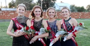 Hannah Howard (left) was crowned the 2016 Clarendon High School Homecoming Queen during pre-game ceremonies in Bronco Stadium last Friday evening. Other members of the homecoming court are MaRae Hall, Jensen Hatley, and Brooke Smith. Enterprise Photo / Roger Estlack