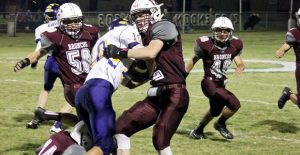 Junior Andy Davis stops a Crosbyton Chief during the Bronco’s game last Friday at Bronco Stadium. Enterprise Photo / Morgan Wheatly